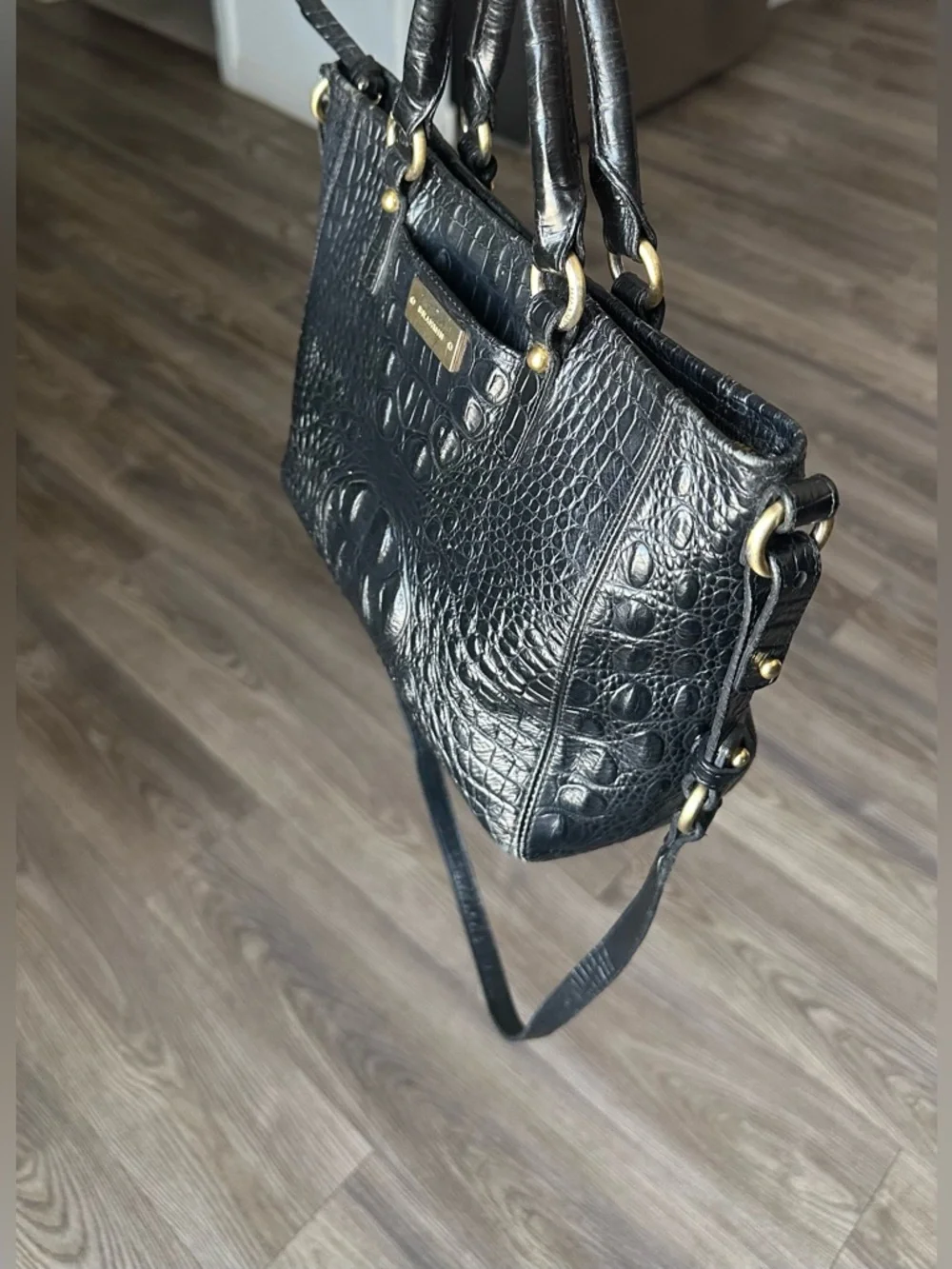 Brahmin Mini Arno Black Melbourne Croc-Embossed Leather Satchel - Picture 7 of 12
